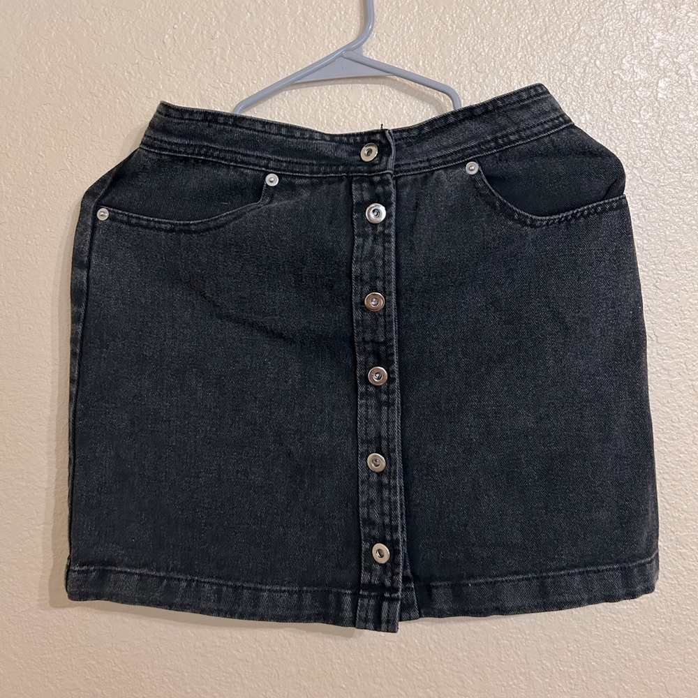 Black Button Up Denim Skirt
